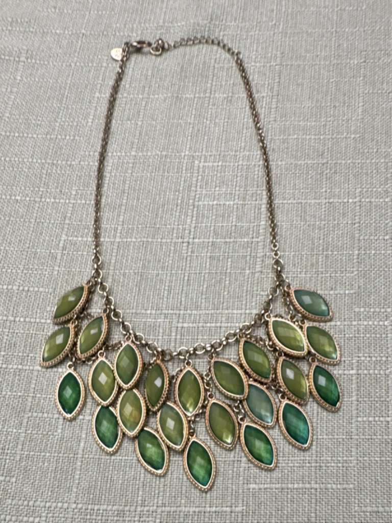 Green Glass Marquise Statement Bib Necklace Gold Cable Chain